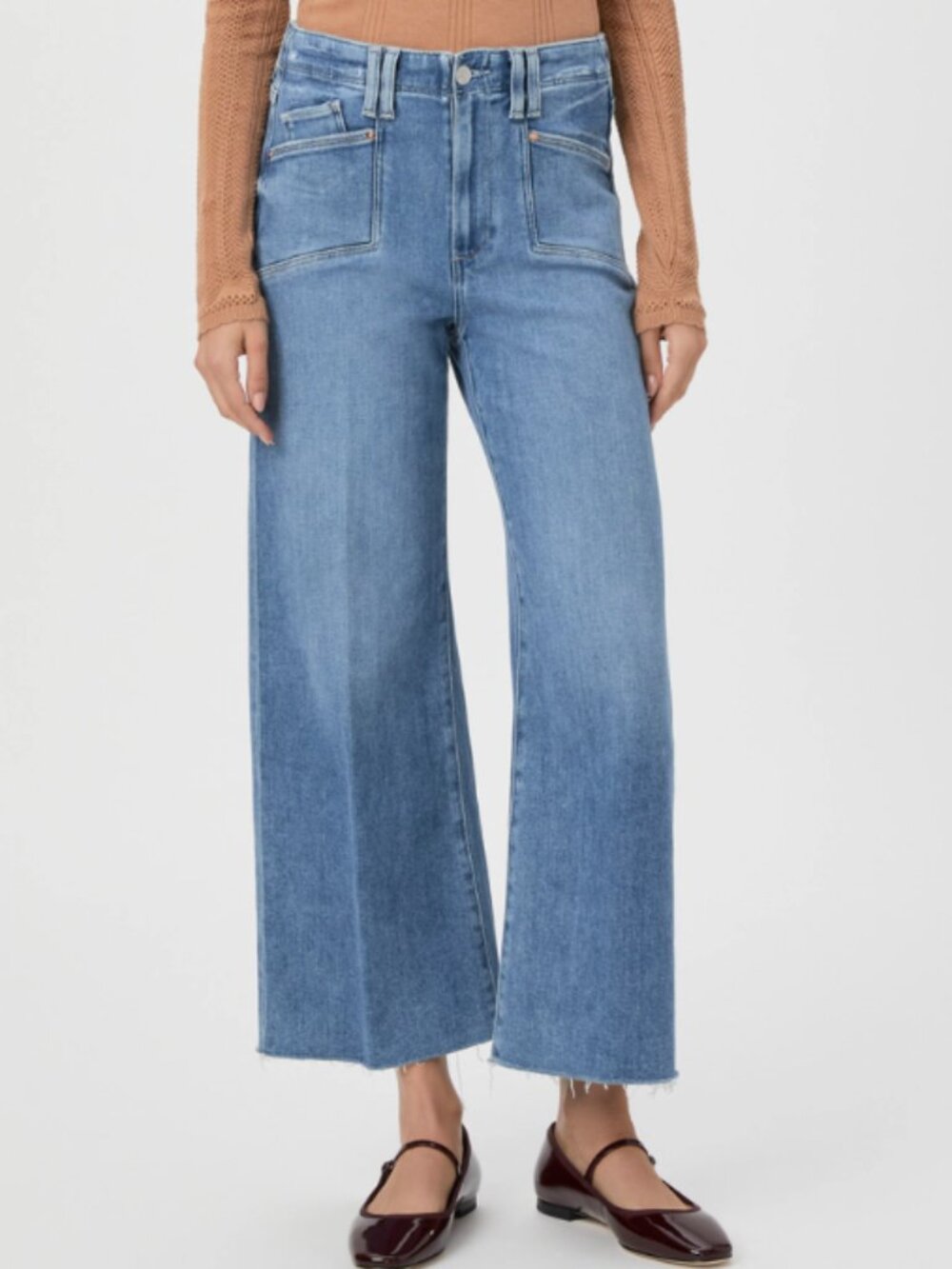 PAIGE Anessa Wide Leg Jean High-Rise Sunnie Distressed Blue Women's Size 30P